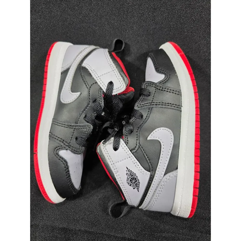 Nike Air Jordan 1 Mid Bred Shadow Black Grey Red Toddler Size 9C
